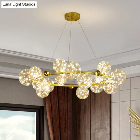 Simple Led Starry Globe Pendant Lamp With Clear Glass Shade - Ring Metal Chandelier