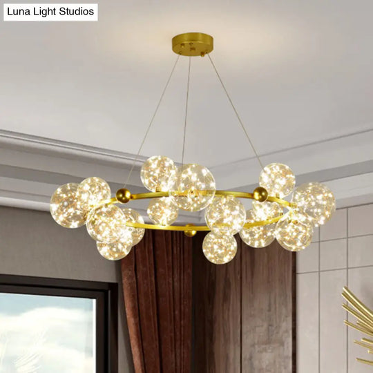 Simple Led Metal Chandelier With Starry Pendant - Clear Glass Shade