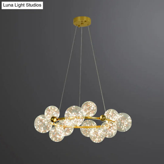 Simple Led Starry Globe Pendant Lamp With Clear Glass Shade - Ring Metal Chandelier 12 / Gold