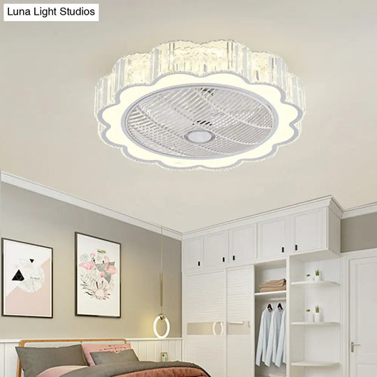 Simple Led Scalloped Crystal Flush Ceiling Light For Bedroom - White 3 Color