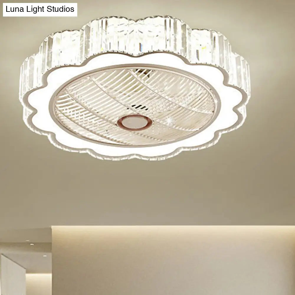 Simple Led Scalloped Crystal Flush Ceiling Light For Bedroom - White 3 Color