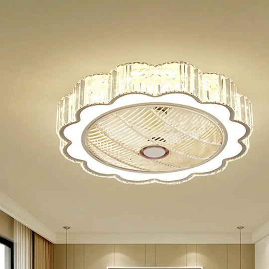 Simple Led Scalloped Crystal Flush Ceiling Light For Bedroom - White 3 Color