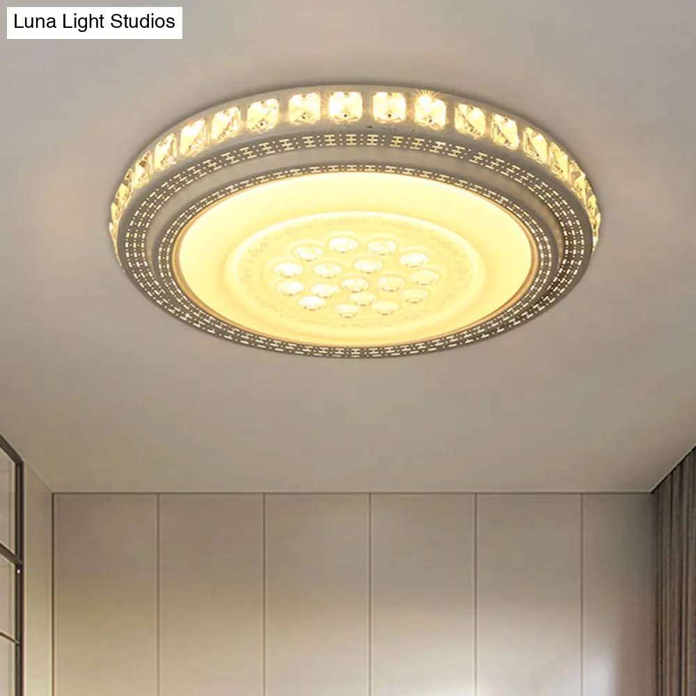 Simple Led White Flush Mount Ceiling Light For Bedroom - Crystal Block Round/Square Fixture