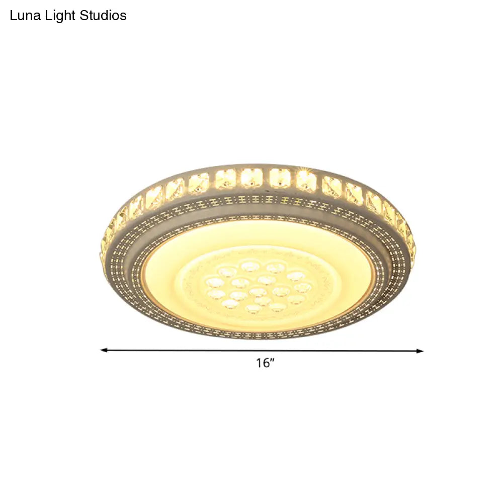 Simple Led White Flush Mount Ceiling Light For Bedroom - Crystal Block Round/Square Fixture
