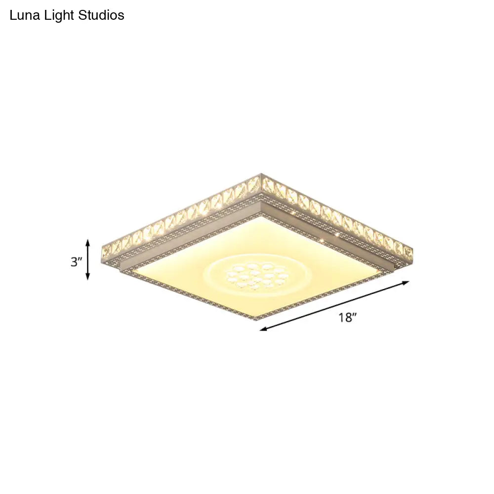 Simple Led White Flush Mount Ceiling Light For Bedroom - Crystal Block Round/Square Fixture