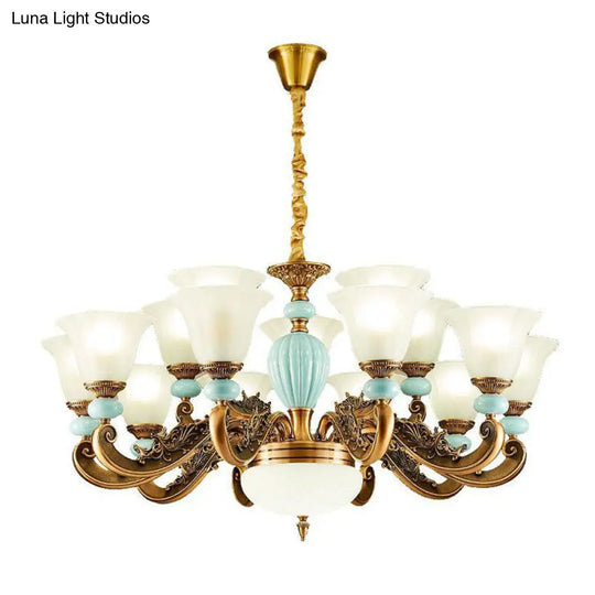 Metal Hanging Light Kit: Elegant Blue Chandelier With Frosted Glass Shade