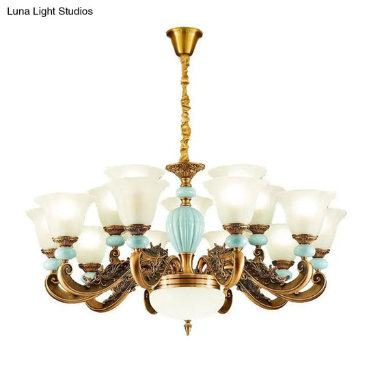 Simple Light Blue Chandelier: Metal Hanging Kit With Flared Frosted Glass Shade