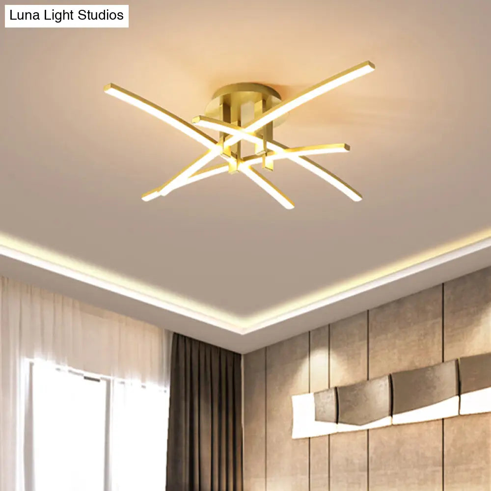 Simple Metal Crossed Rod Led Bedroom Flush Mount Ceiling Light Fixture