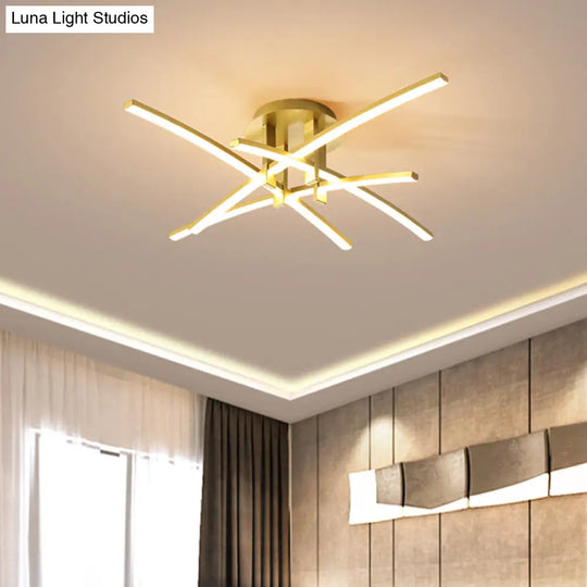 Simple Metal Crossed Rod Led Bedroom Flush Mount Ceiling Light Fixture