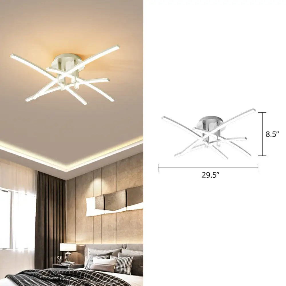 Simple Metal Crossed Rod Led Bedroom Flush Mount Ceiling Light Fixture 4 / White