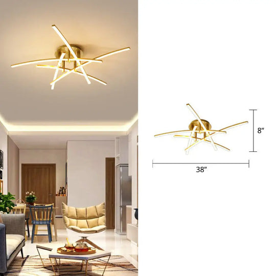 Simple Metal Crossed Rod Led Bedroom Flush Mount Ceiling Light Fixture 5 / Gold