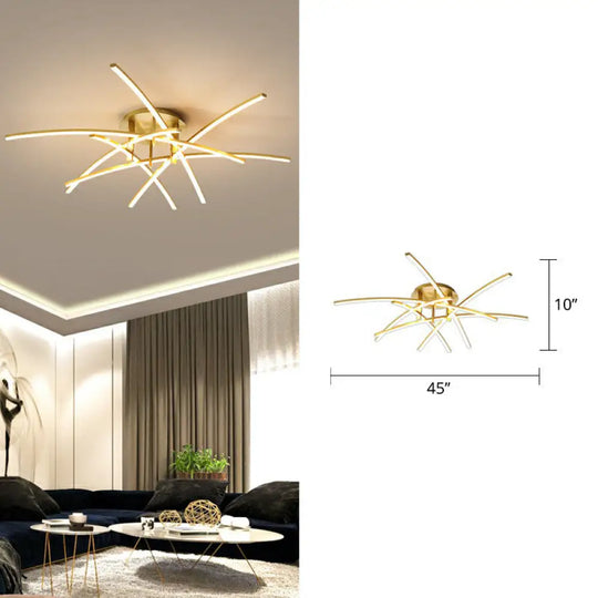 Simple Metal Crossed Rod Led Bedroom Flush Mount Ceiling Light Fixture 6 / Gold