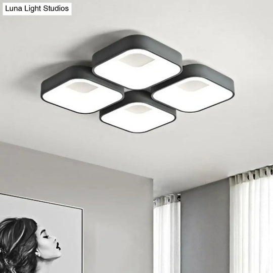 Simple Metal Grey Led Flush Mount Bedroom Ceiling Light With Quadrilateral Shape And Splicing / Warm