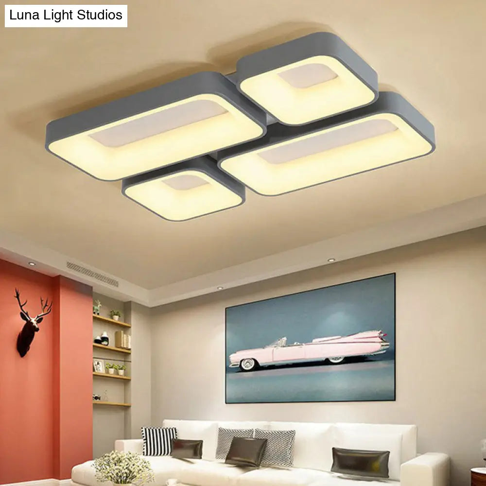 Simple Metal Grey Led Flush Mount Bedroom Ceiling Light With Quadrilateral Shape And Splicing