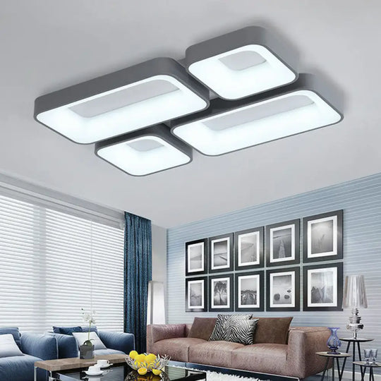 Simple Metal Grey Led Flush Mount Bedroom Ceiling Light With Quadrilateral Shape And Splicing /