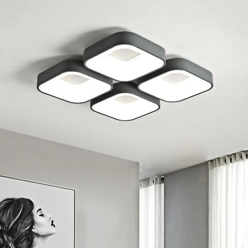 Simple Metal Grey Led Flush Mount Bedroom Ceiling Light With Quadrilateral Shape And Splicing /