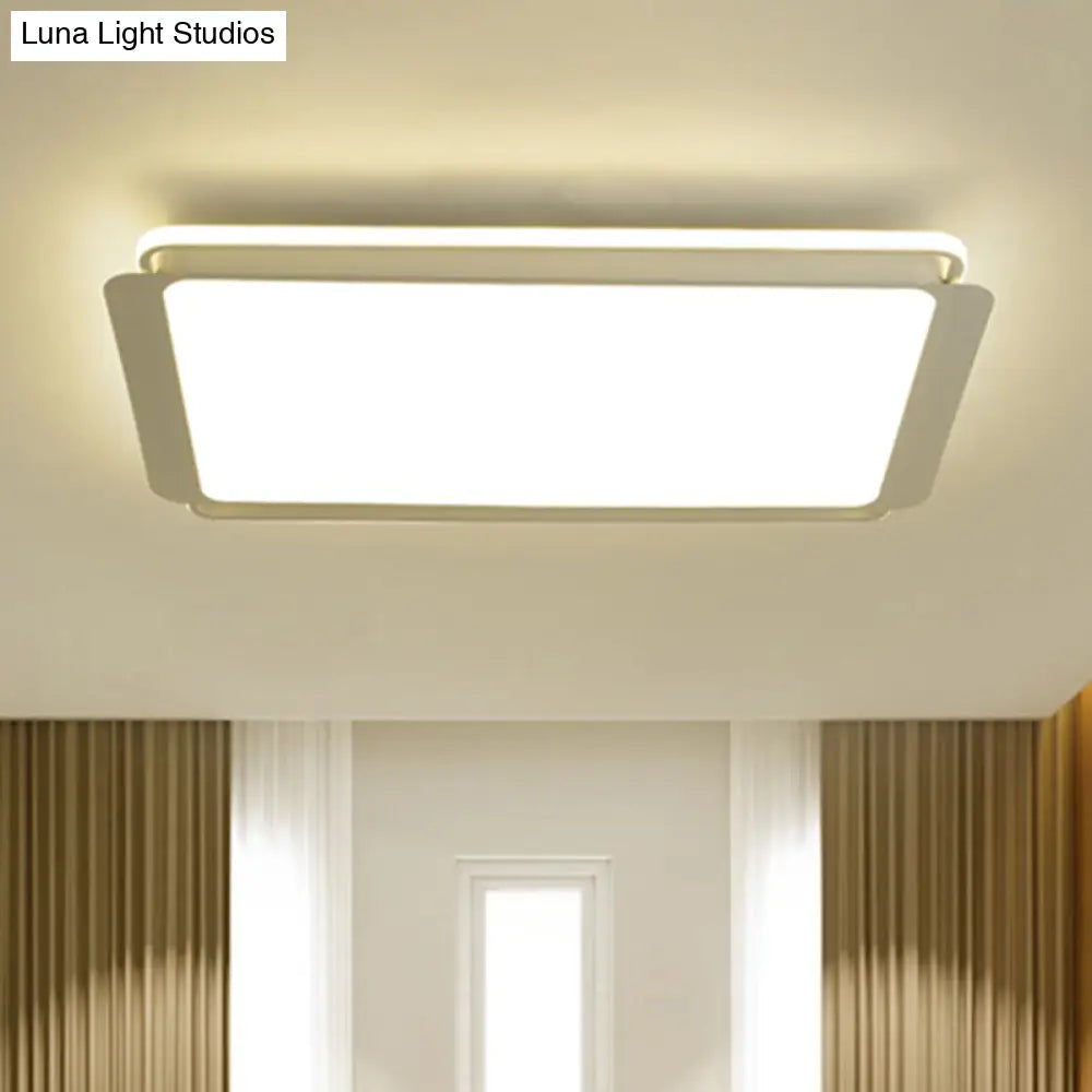 Simple Metal Integrated Led Flush Mount Ceiling Light Fixture - White Rectangular Design For Living