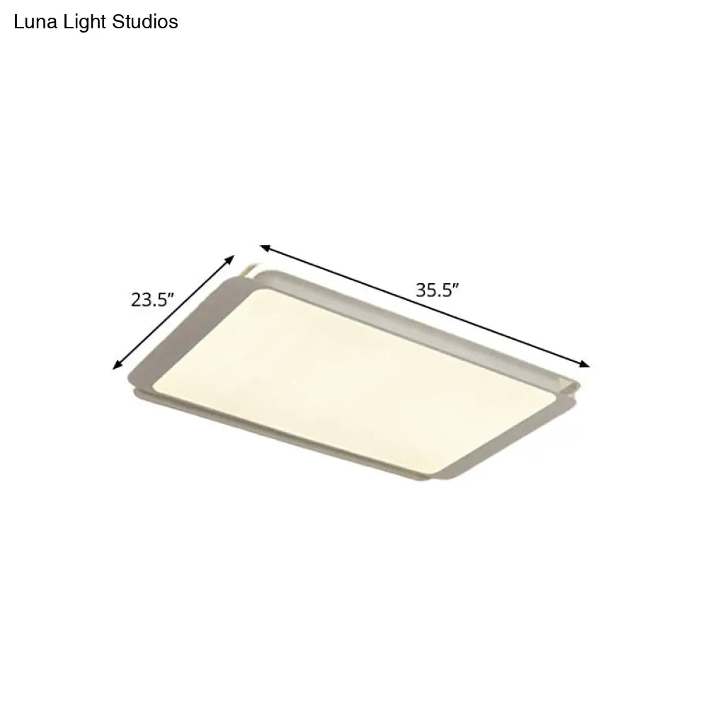 Simple Metal Integrated Led Flush Mount Ceiling Light Fixture - White Rectangular Design For Living