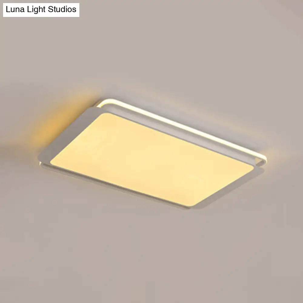 Simple Metal Integrated Led Flush Mount Ceiling Light Fixture - White Rectangular Design For Living