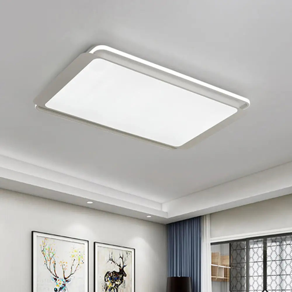 Simple Metal Integrated Led Flush Mount Ceiling Light Fixture - White Rectangular Design For Living