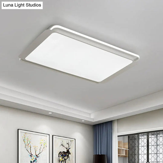 Simple Metal Integrated Led Flush Mount Ceiling Light Fixture - White Rectangular Design For Living