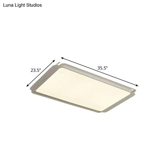 Simple Metal Integrated Led Flush Mount Ceiling Light Fixture - White Rectangular Design For Living