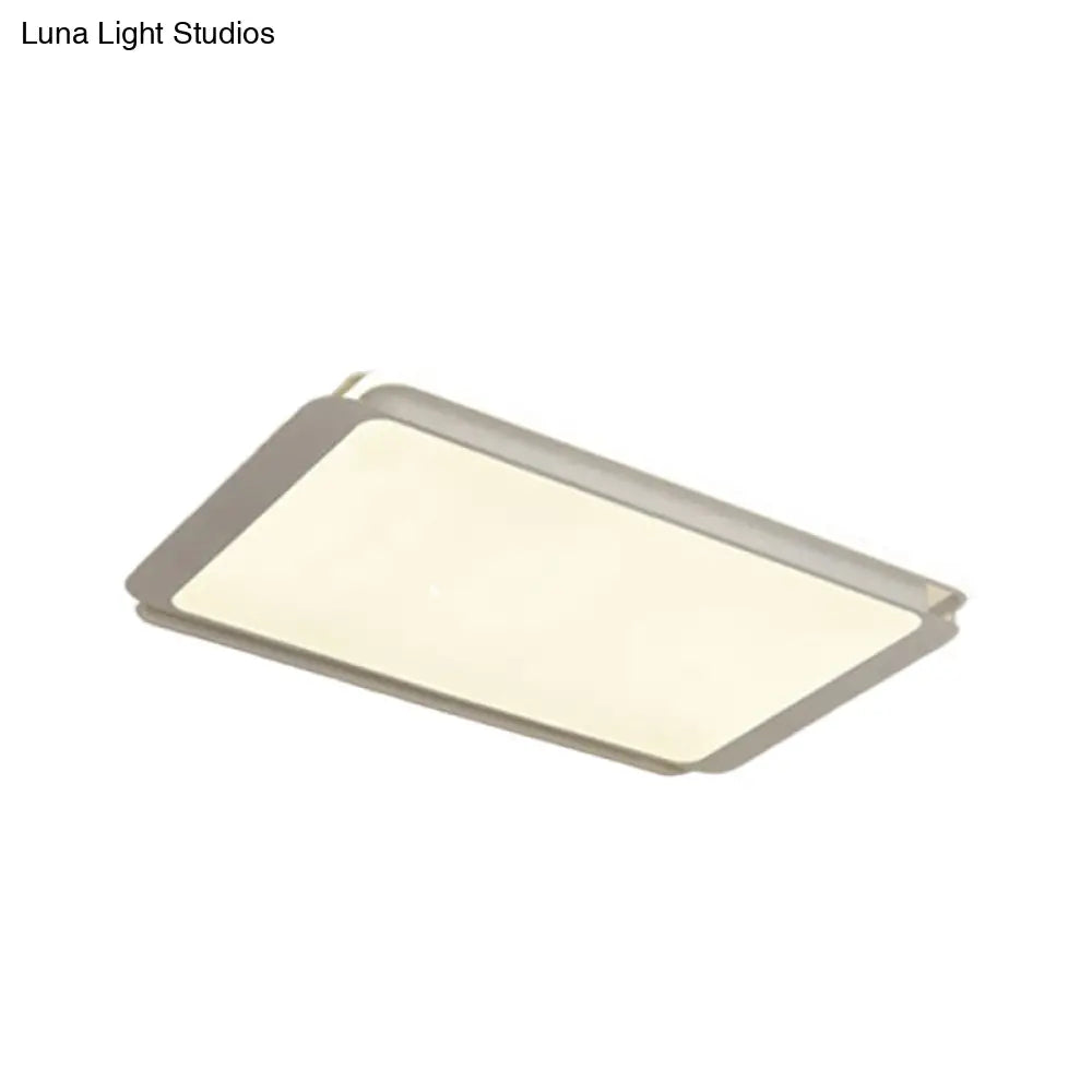 Simple Metal Integrated Led Flush Mount Ceiling Light Fixture - White Rectangular Design For Living