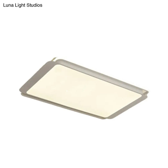 Simple Metal Integrated Led Flush Mount Ceiling Light Fixture - White Rectangular Design For Living