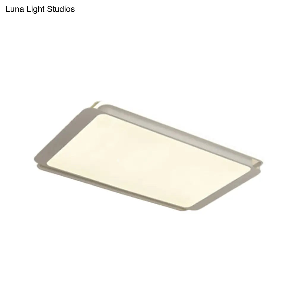 Simple Metal Integrated Led Flush Mount Ceiling Light Fixture - White Rectangular Design For Living