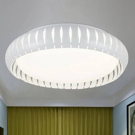 Simple Metal Led Ceiling Flush Mount Light White/Black With Hollow Shade For Living Room