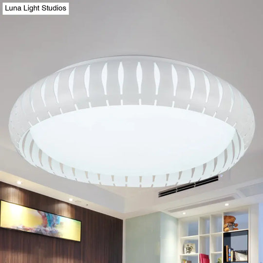 Simple Metal Led Ceiling Flush Mount Light White/Black With Hollow Shade For Living Room