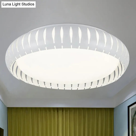 Simple Metal Led Ceiling Flush Mount Light White/Black With Hollow Shade For Living Room 18.5/22.5