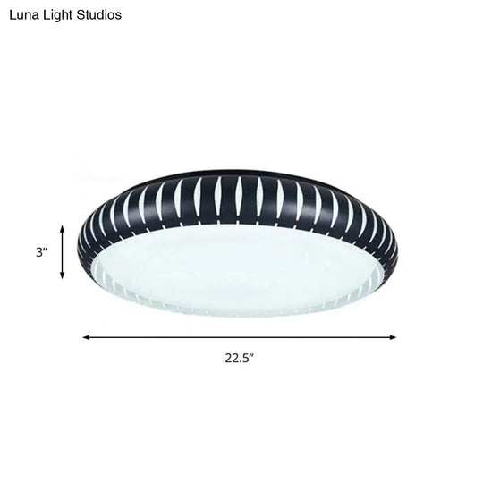 Simple Metal Led Ceiling Flush Mount Light White/Black With Hollow Shade For Living Room