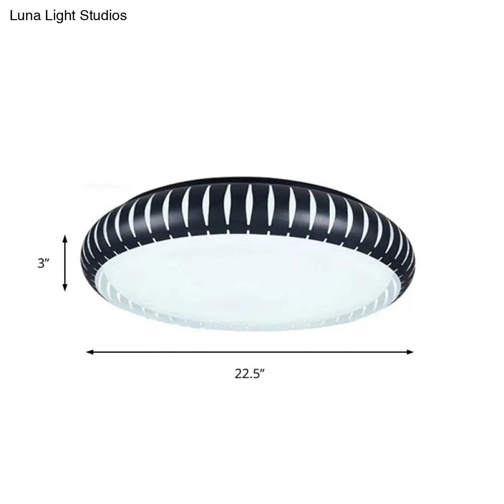 Simple Metal Led Ceiling Flush Mount Light White/Black With Hollow Shade For Living Room 18.5/22.5