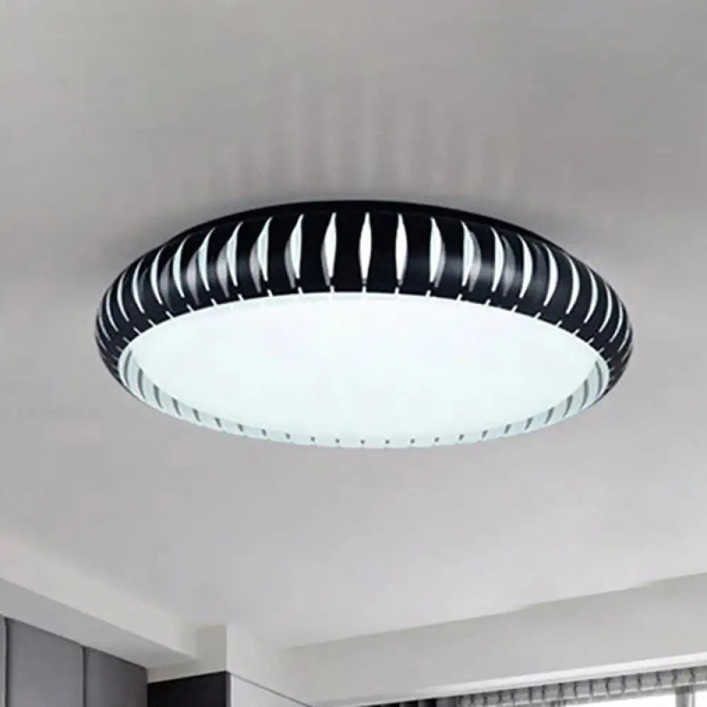 Simple Metal Led Ceiling Flush Mount Light White/Black With Hollow Shade For Living Room