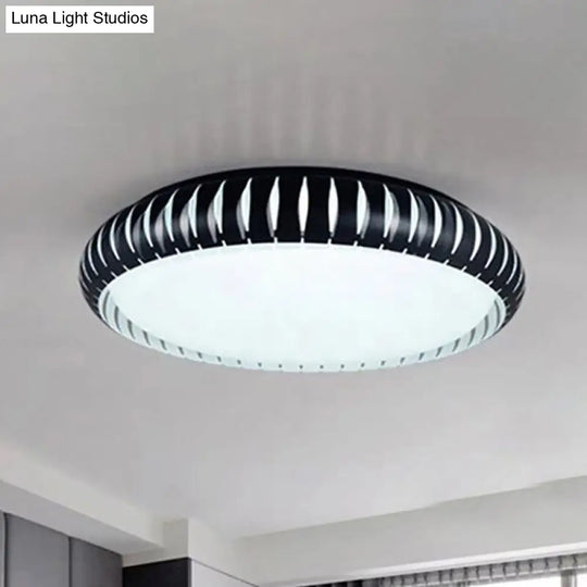 Simple Metal Led Ceiling Flush Mount Light White/Black With Hollow Shade For Living Room 18.5/22.5