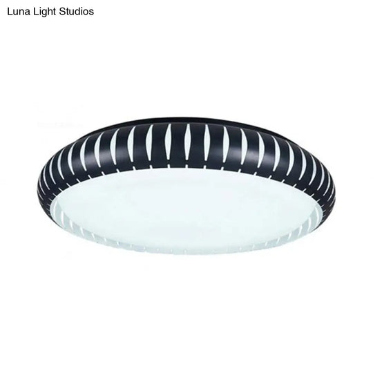 Simple Metal Led Ceiling Flush Mount Light White/Black With Hollow Shade For Living Room 18.5/22.5