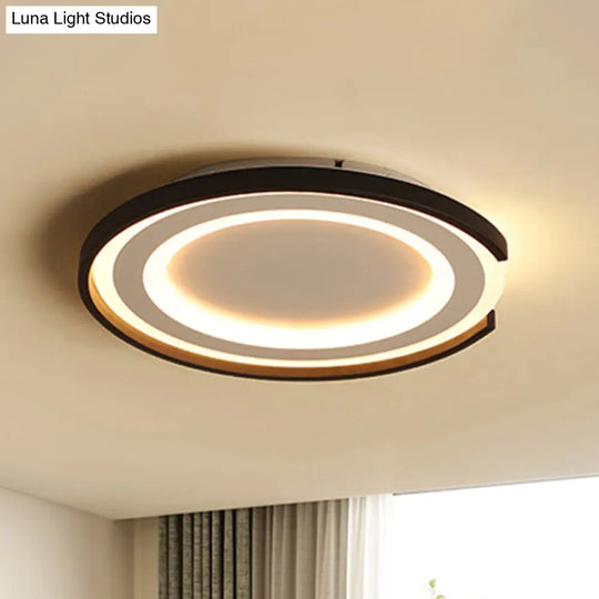 Simple Metal Led Flush Mount Light Fixture - Round Black/Black And White Bedroom Ceiling In