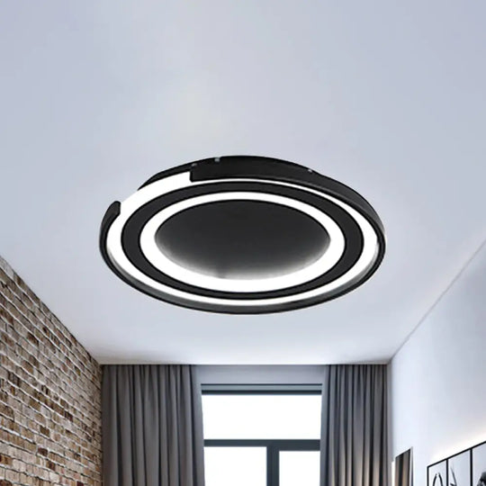 Simple Metal Led Flush Mount Light Fixture - Round Black/Black And White Bedroom Ceiling In