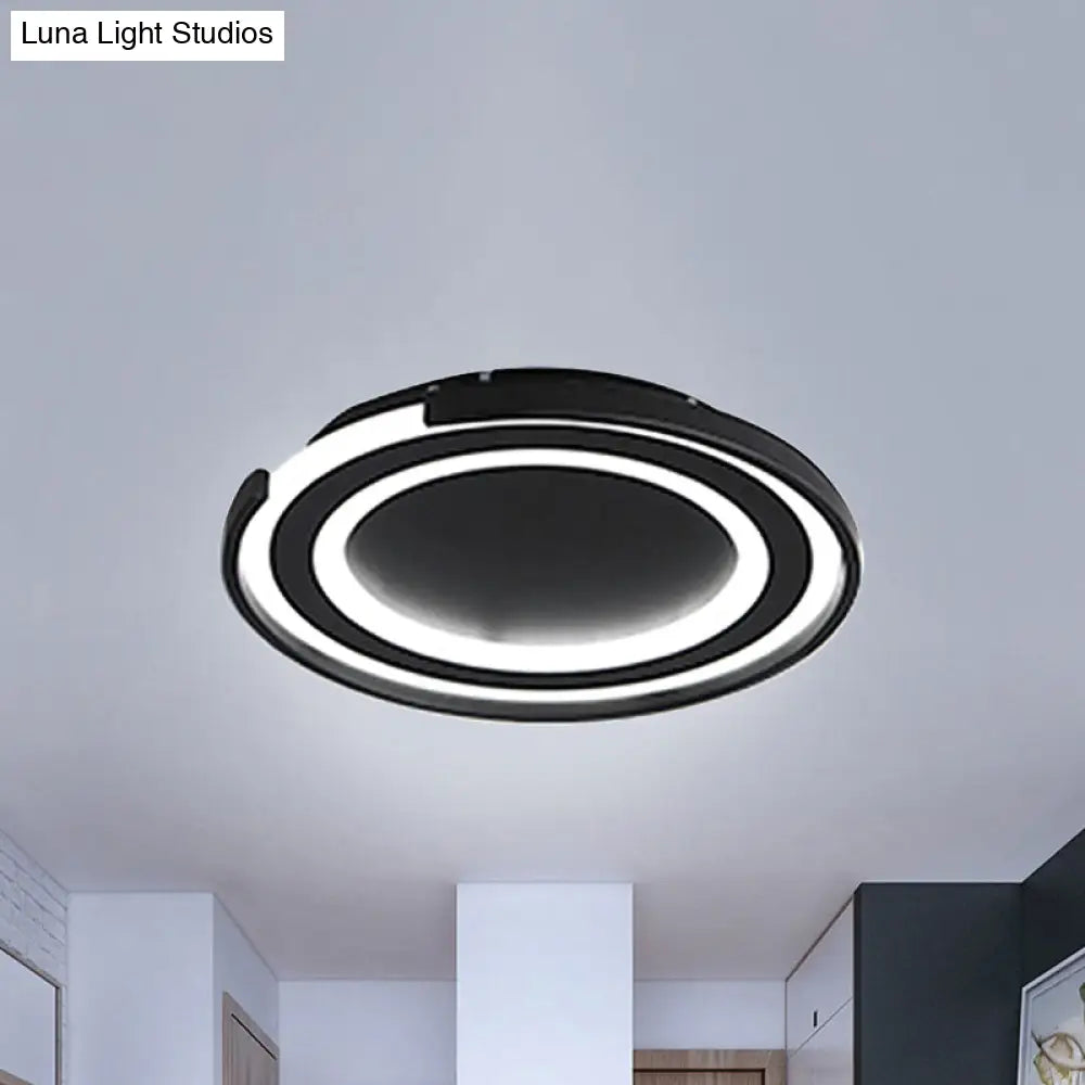 Simple Metal Led Flush Mount Light Fixture - Round Black/Black And White Bedroom Ceiling In