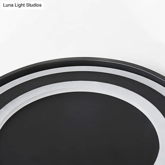 Simple Metal Led Flush Mount Light Fixture - Round Black/Black And White Bedroom Ceiling In