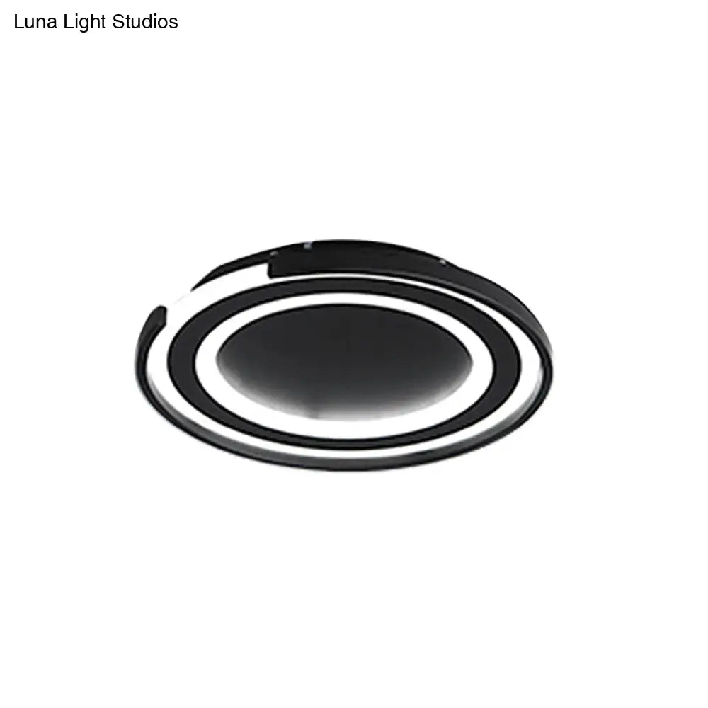 Simple Metal Led Flush Mount Light Fixture - Round Black/Black And White Bedroom Ceiling In