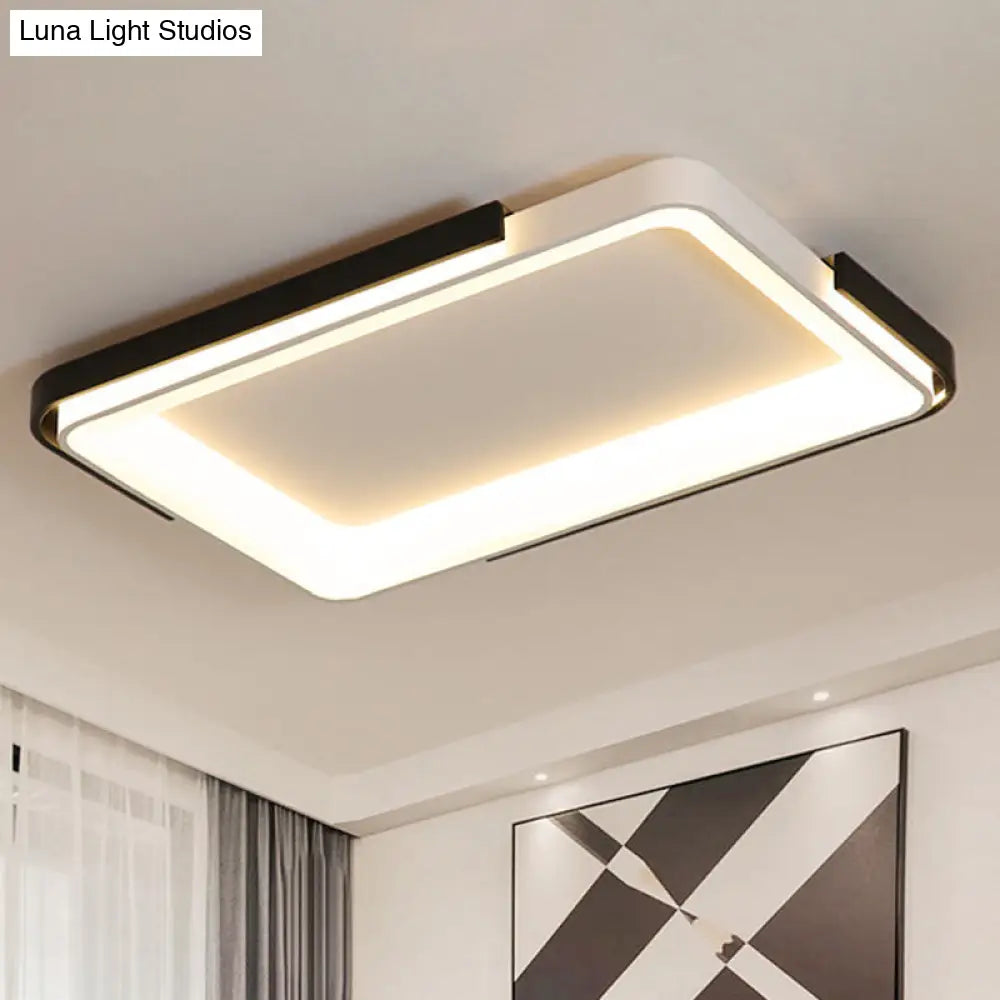 Simple Metal Led Flush Mount Light In White/Warm - Rectangular/Square Ceiling Fixture 18/35.5 Wide