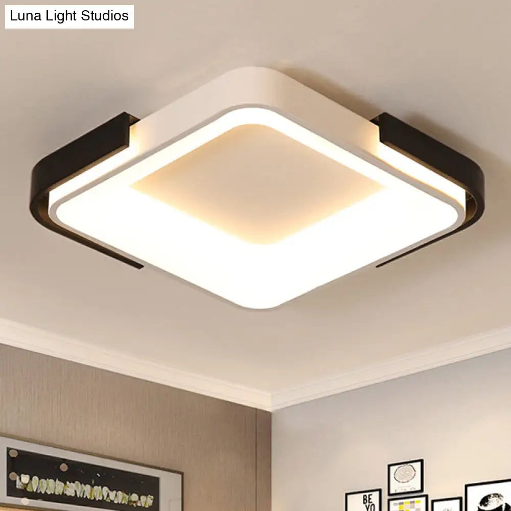 Simple Metal Led Flush Mount Light In White/Warm - Rectangular/Square Ceiling Fixture 18/35.5 Wide