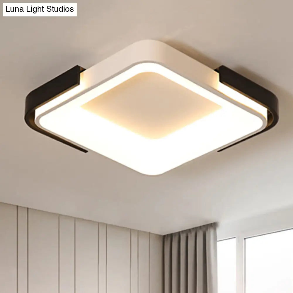 Simple Metal Led Flush Mount Light In White/Warm - Rectangular/Square Ceiling Fixture 18/35.5 Wide