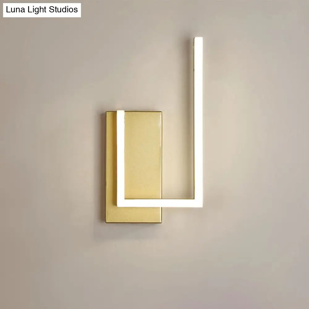 Simple Metal Led Gold Wall Sconce - Right-Angle Linear Lamp With Warm/White/3 Color Light Options