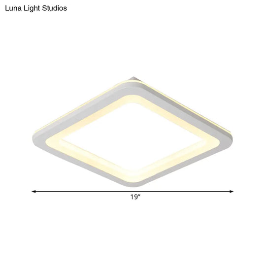 Simple Metal Led White Ceiling Light Fixture In Square Flush Design 10’/14.5’/19’ Wide With