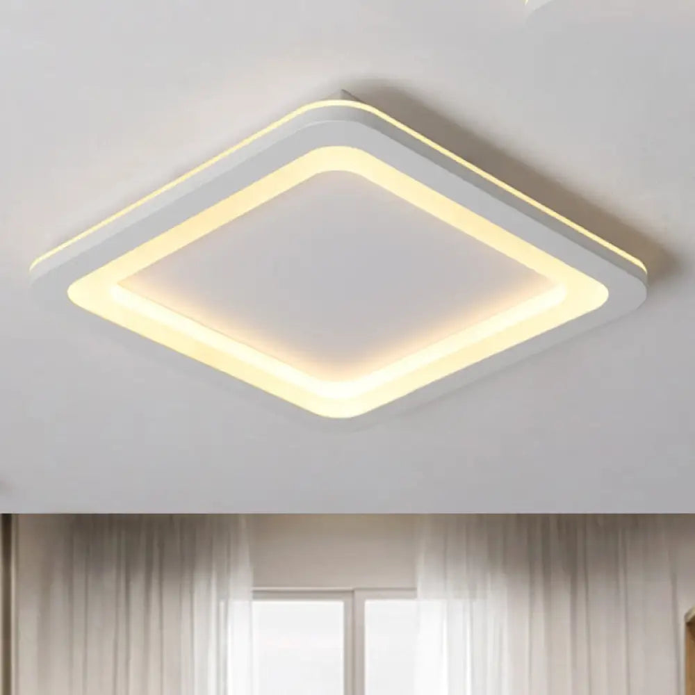 Simple Metal Led White Ceiling Light Fixture In Square Flush Design 10’/14.5’/19’ Wide With