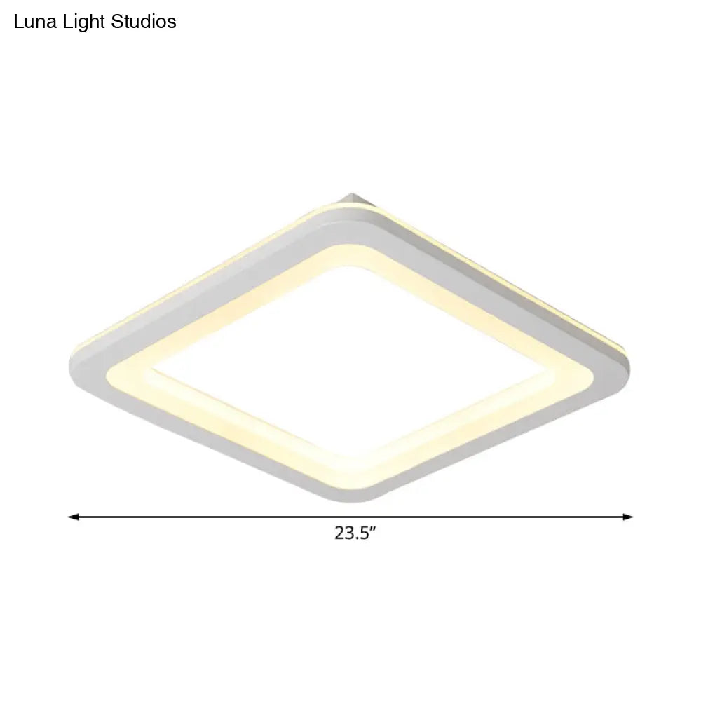 Simple Metal Led White Ceiling Light Fixture In Square Flush Design 10/14.5/19 Wide With White/Warm