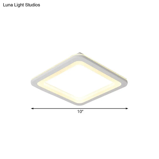 Simple Metal Led White Ceiling Light Fixture In Square Flush Design 10/14.5/19 Wide With White/Warm